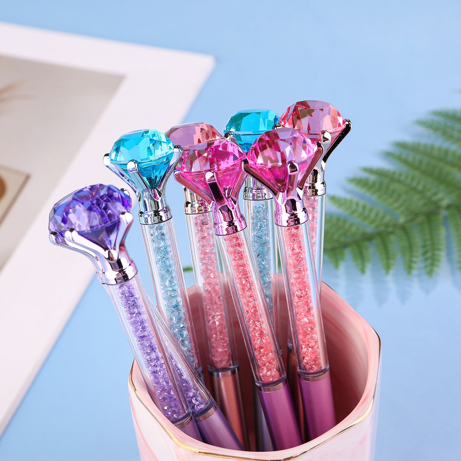 Wholesale Imitation Metal Rod Large Diamond Colored Crystal Quicksand Broken Diamond Plastic Ballpoint Pen